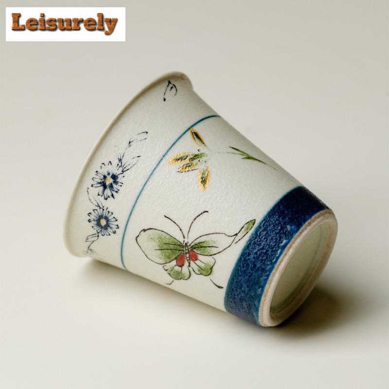2pc/lot Butterfly Orchid Teacup Aesthetic Tea Bowl Tea Pair Tea-tasting Meditation Cup Jianzhan Master Cups Chinese Tea Set 35ml