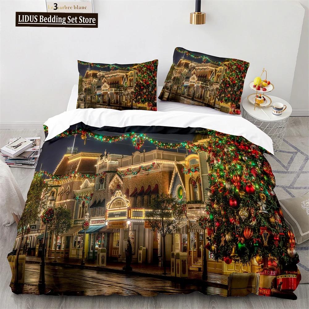 Рождественский комплект пододеяльников King Queen Full Size Snowflake Gold с рисунком оленя Праздничный комплект постельного белья из полиэстера для детей