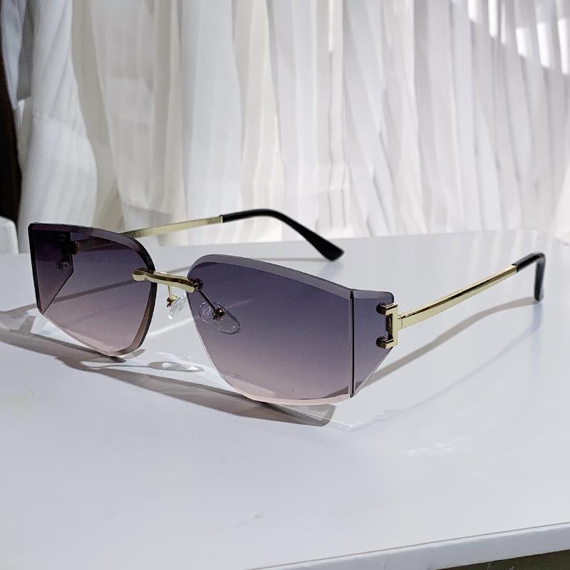 New Frameless Trendy Sunglasses With Curved Surfaces, Featuring Unique And Cool Metallic Design 90320