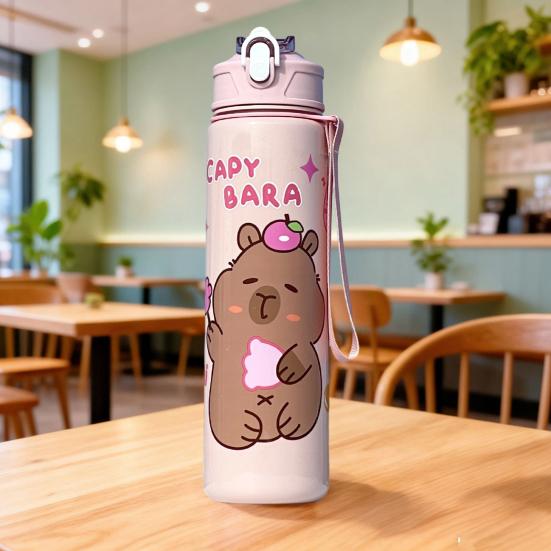 Бутылка для воды 700 мл с крышкой, переключающейся одним нажатием, портативная спортивная бутылка для воды с соломинкой, встроенной ручкой, безопасным замком, защитой от протечек, для использования на открытом воздухе