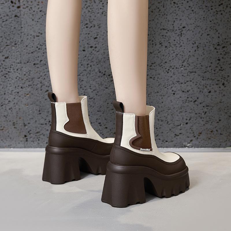 Женские ботинки Мартин на платформе в британском стиле, осень-зима 2025, на высоком толстом каблуке, полусапоги, маленькие ботинки-маффины на танкетке, увеличивающие рост, ботинки-сигареты