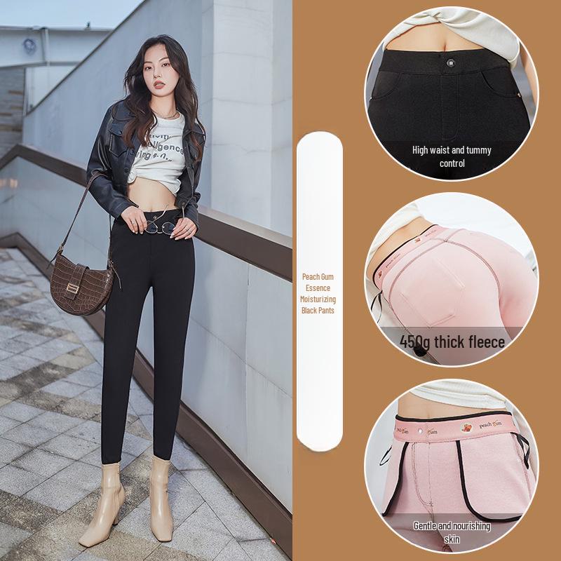 Женские узкие черные брюки со средней посадкой: С плюшевой подкладкой, увлажняющие, высокоэластичные, идеально подходят для осени/зимы.