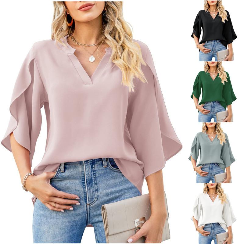 2023 Summer Women's Top Loose V-neck Chiffon Shirt