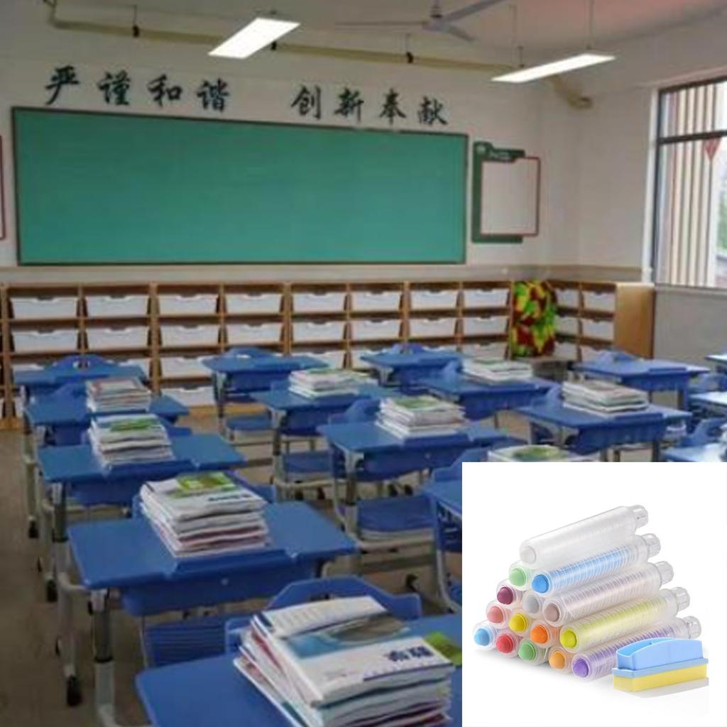 15Pcs Dustless Chalk Washable Colored Sidewalk Chalk with Chalk Holder Whiteboard Eraser for Chalkboard Blackboards