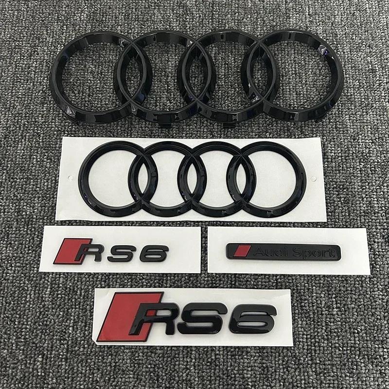 Tt RS6 Логотип с 4 кольцами ABS Черный Значок на капот автомобиля Передняя решетка Значок на задний багажник Наклейка RS5 Значок tt Sport Для RS6 2016-2020