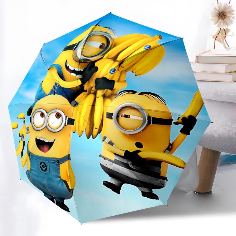 1PC Banana, Minions Pattern Automatic Folding Umbrella, Portable Collapsible Design, Casual Outdoor Accessory, For All Seasons, Christmas Birthday Fes