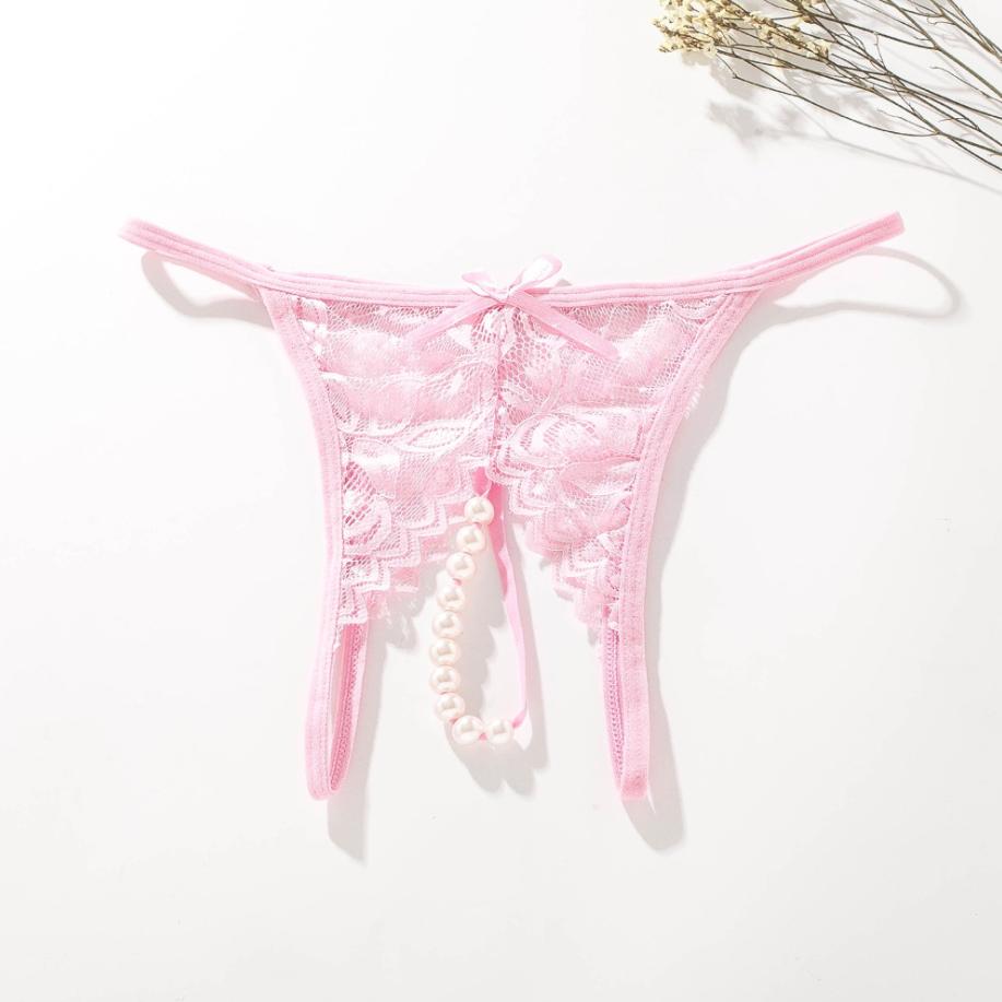 Pearl Massage G-String Panties Sexy Women Underwear Crotch Lace Thong Temptation Lingerie Brief Elegant Underwear #1354