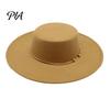 Autumn Winter Casual Dress Hat Retro Flat Top Hat, Wool Felt Pork Pie Bowler with Metal Ring, Wide Brim Trilby for Women Men Classic