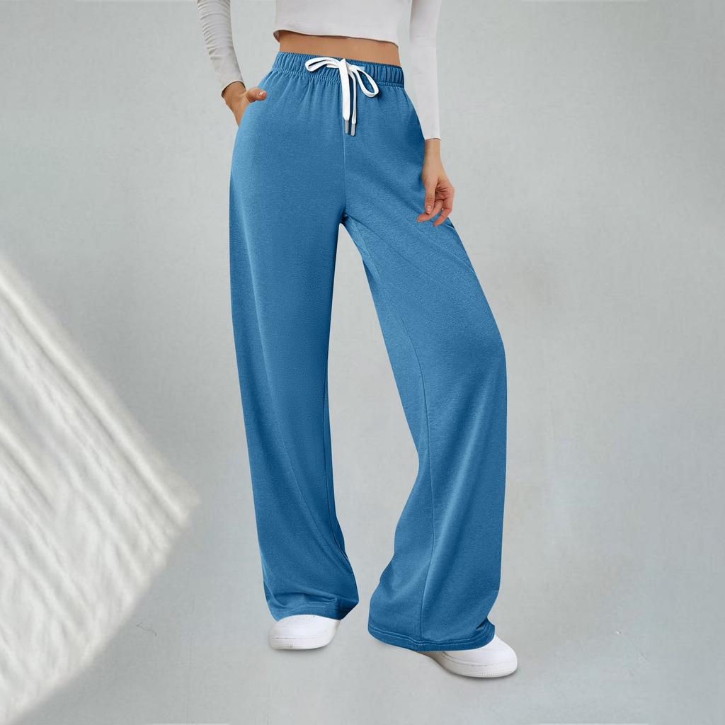 Женские модные однотонные свободные спортивные брюки с эластичной талией, прямые широкие спортивные повседневные брюки