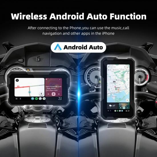 EKIY 6.25 inch Wireless CarPlay Moto Android Auto Portable Digital Motorcycle Dashboard GPS Navigation Removable Display Screen