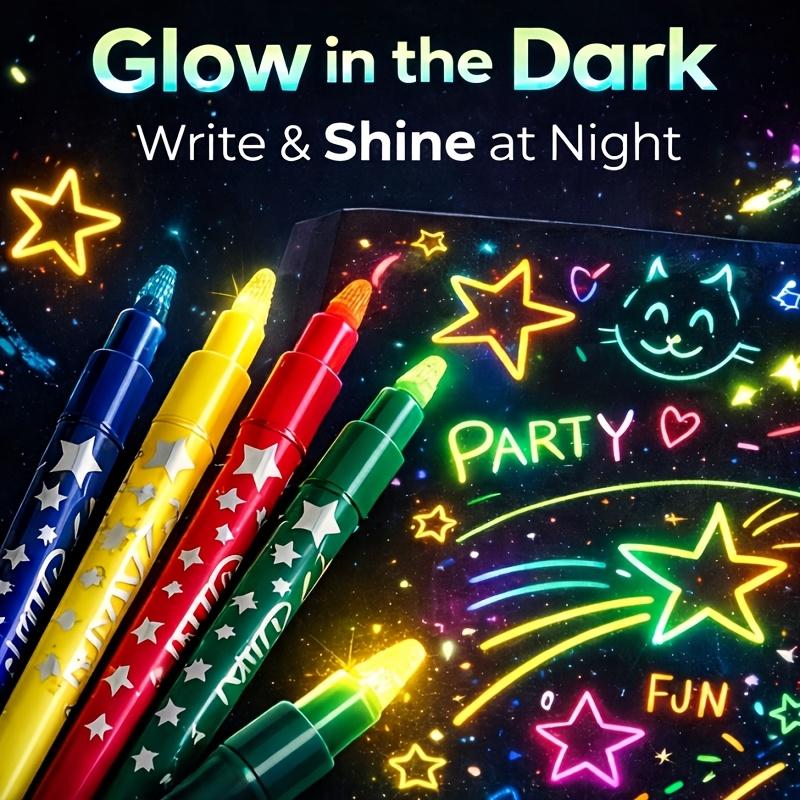 6pcs Glow in The Dark Highlighter Markers Fluorescent No Bleed Colored Marker Pens for Drawing Poster Making Crafts Art Supplies