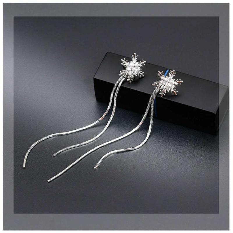 2023 корейские универсальные украшения, модные рождественские серьги со снежинками, элегантные длинные серьги с кисточками и блестящими бриллиантами для девочек