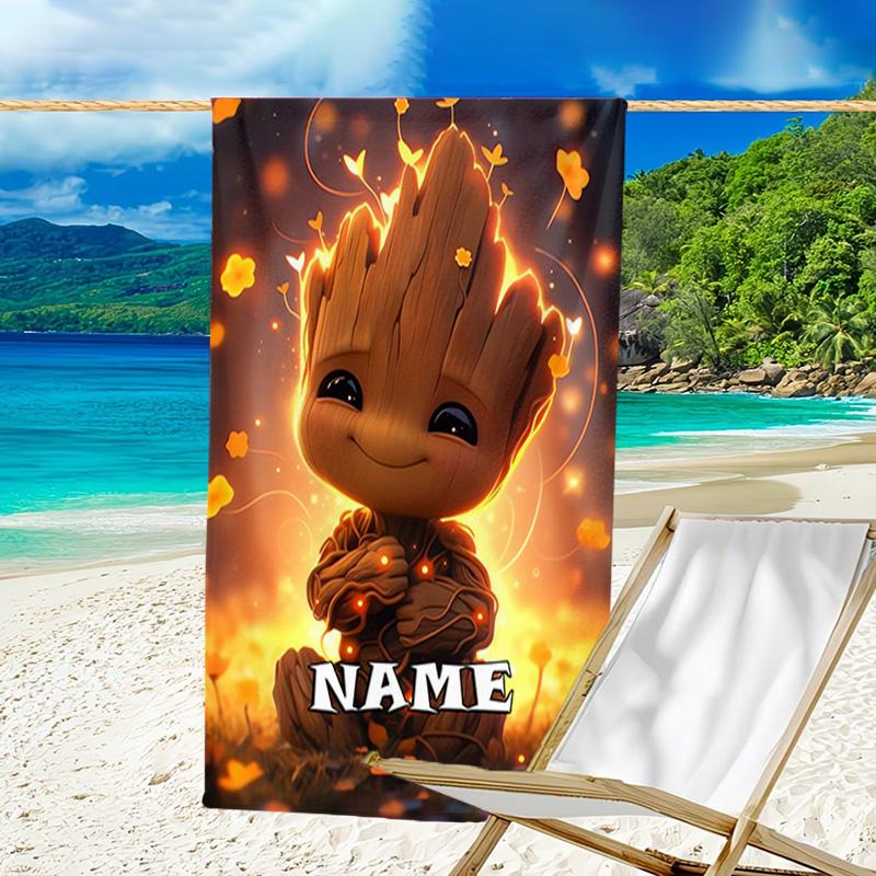 1pc Groot3 Beach Towel with Custom Name, Beach/Swimming/Bath/Picnic/Camping Towel, Suitable for Seaside Beaches