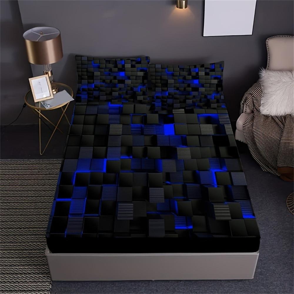 Красная Клетка 3D Визуальная Геометрия Арт Принт Натяжной Комплект Простыней Чехлы для Матраса Мягкий Дышащий Комплект Постельного Белья с Глубоким Карманом для Спальни