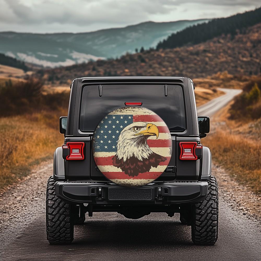 Distressed American Eagle Tire Cover Vintage Flag Spare Wheel Protector for SUV