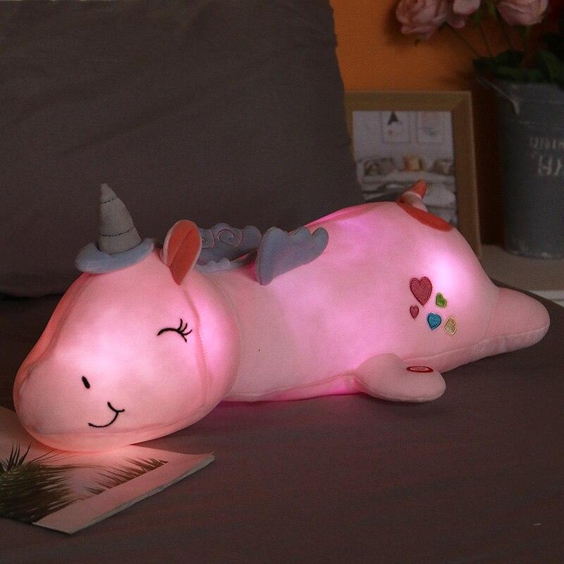 60CM Cute Glowing LED Light Unicorn Plush Toys Lovely Luminous Animal Unicorn Pillow Stuffed Dolls for Children Kids Xmas Gifts