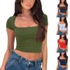New Women's Fit Solid Color Short-Sleeved Summer Square Collar Casual T-Shirt For Women