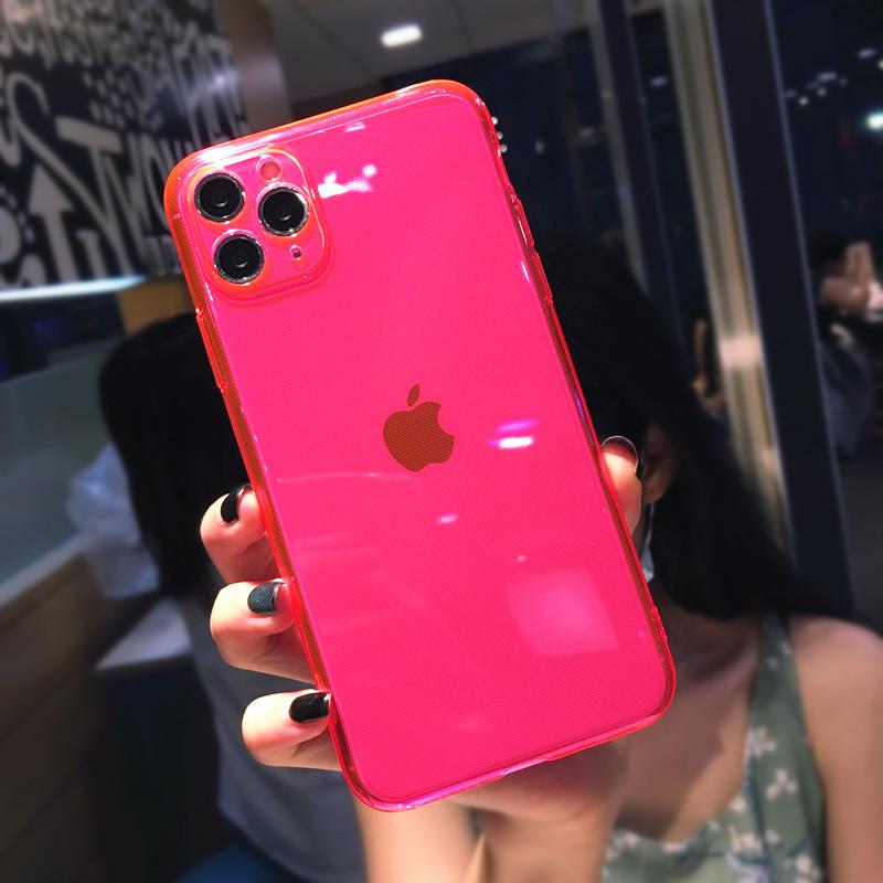 Неоновый флуоресцентный однотонный чехол для телефона для Apple iphone 17 16 15 13 12 11 Pro MAX 14 X XR XS 8 7 Plus Мягкий IMD чехол Прозрачная задняя крышка телефона