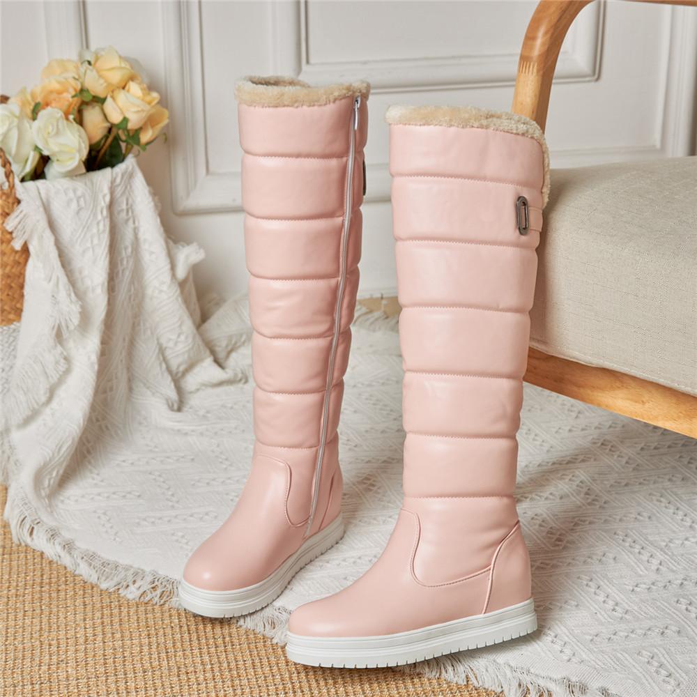 Fashion Winter Warm Pink White Snow Boots Women Shoes 2025 Low Heels Knee High Boots Female Platform Plush Long Boats Mujer Black 34-43