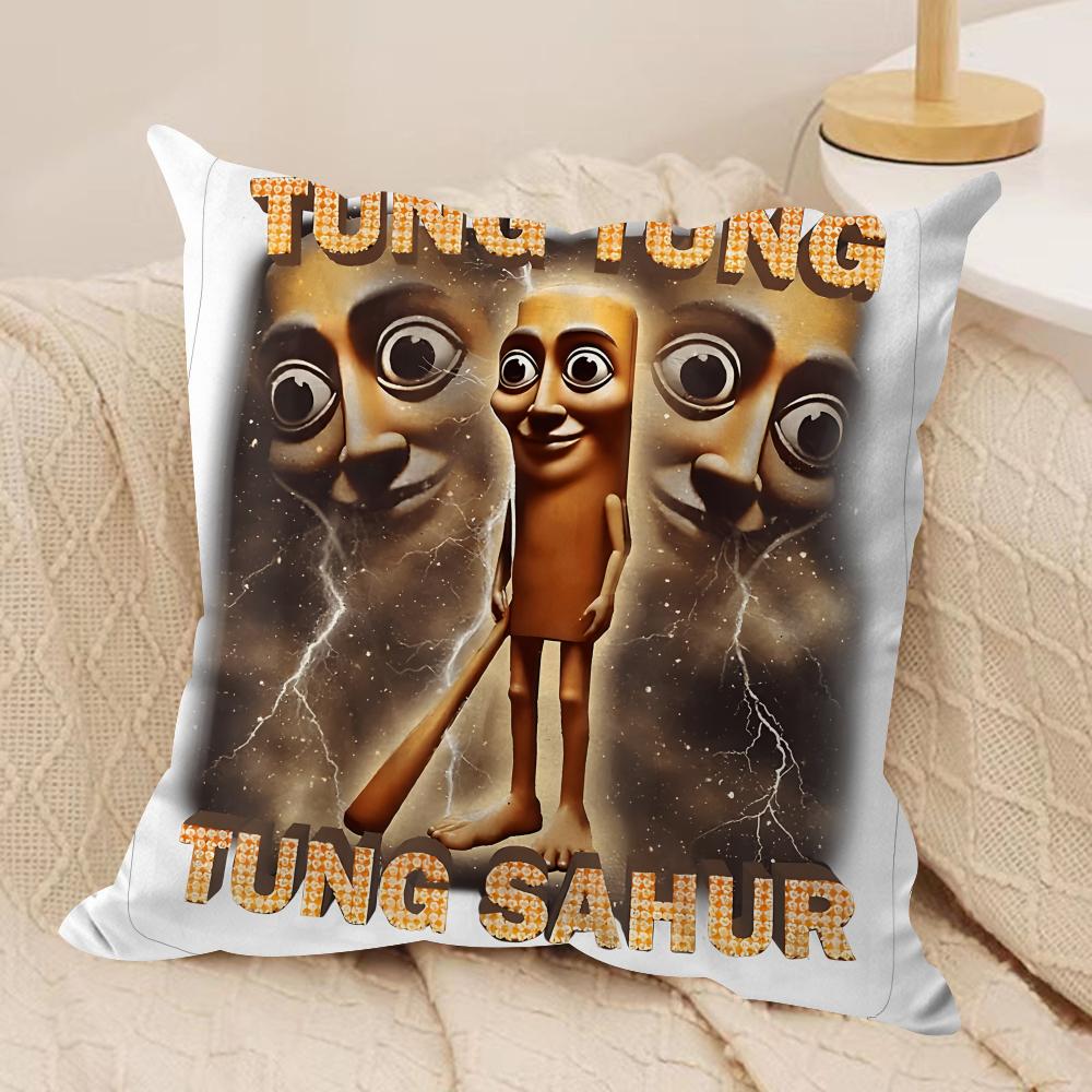 Tung Tung Sahur  Six Seven Cushion Cover Silky Short Plush Invisible Zipper Dustproof Sofa Pillow Case For Home Decor