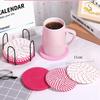 8pcs Elegant Woven Polyester Cup Coasters Set with Black Metal Stand Coffee Table Essentials Decorative Coasters