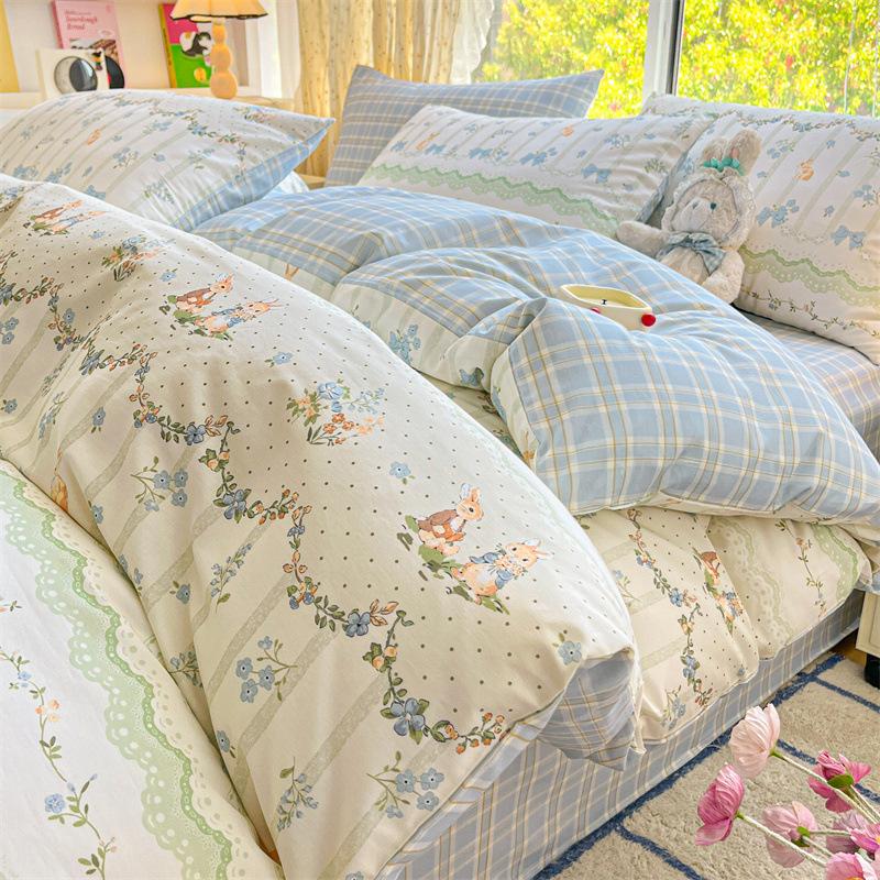 Комплект постельного белья из четырех предметов, пододеяльник из чистого хлопка с цветочным рисунком, простыня для спальни из трех предметов