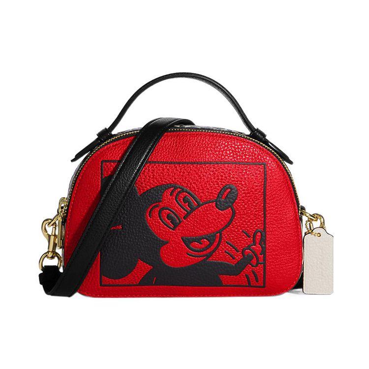 Coach X Disney X Keith Haring Коллаборация Сумка-тоут Serena 21 с принтом Микки Мауса На молнии Съемный плечевой ремень Из натуральной кожи с тиснением под гальку C6977-IMRGO