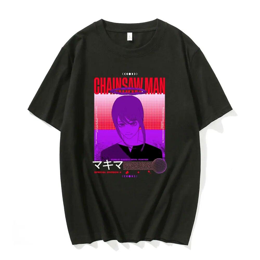 Футболка «Человек бензопилы» MAKIMA, футболка с японским аниме, футболки унисекс с рисунком манги, топы, забавная футболка с героями мультфильмов, унисекс, футболки в стиле хип-хоп, унисекс