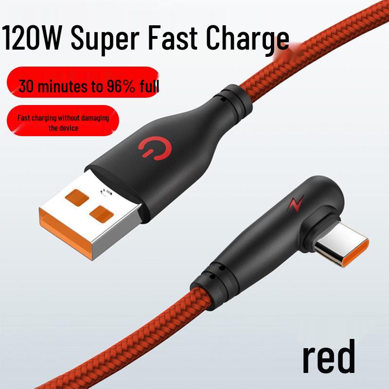 120W Super Fast Braided Elbow Type-C Cable for Huawei, Vivo, Oppo, Honor Flash Charge