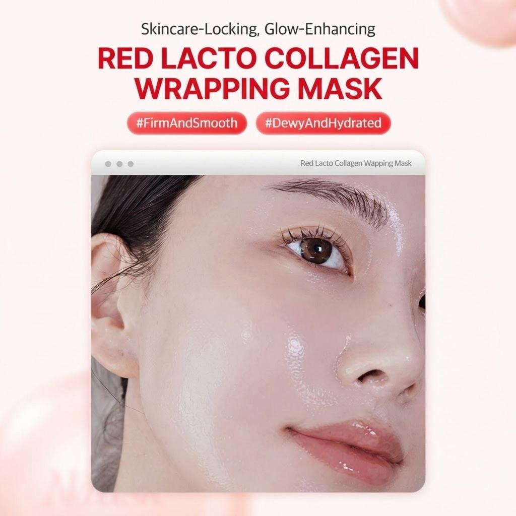MEDIPEEL Red Lactocollagen Wrapping Mask 70ml × 4pcs Korean Collagen Mask + Silicone Brush Gift