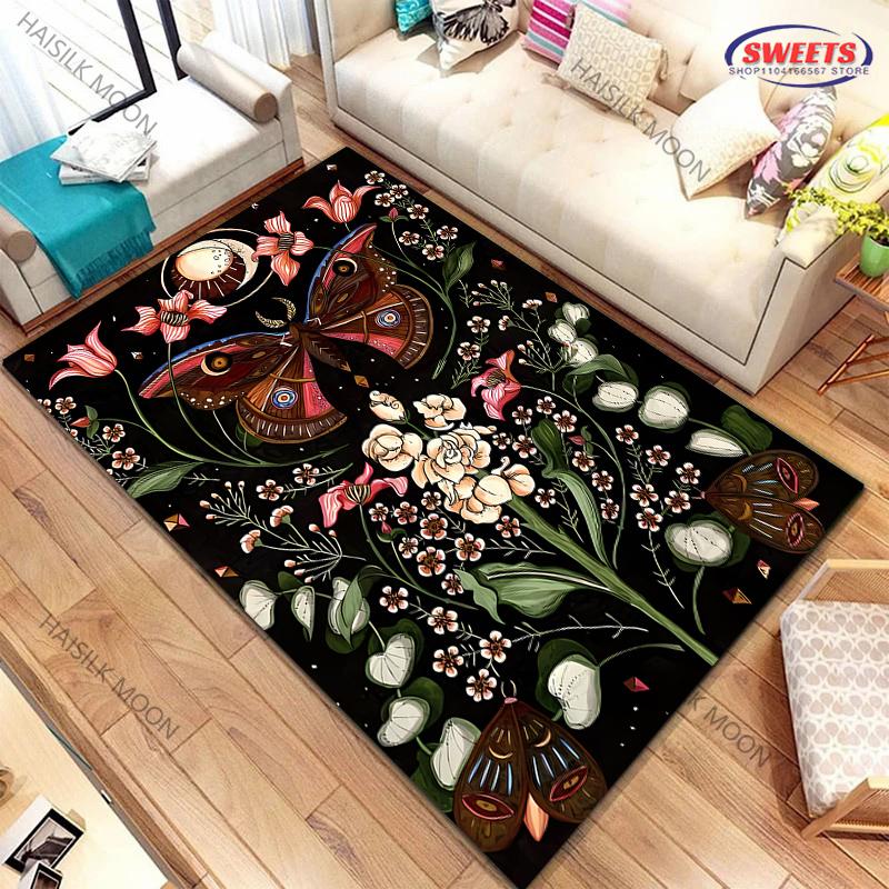 1PC Sun Moon Starry Sky Flower Grass Theme Printed Carpet ! Rug for Living Rooms Bedrooms, Office Areas, Four Seasons Mat Gifts