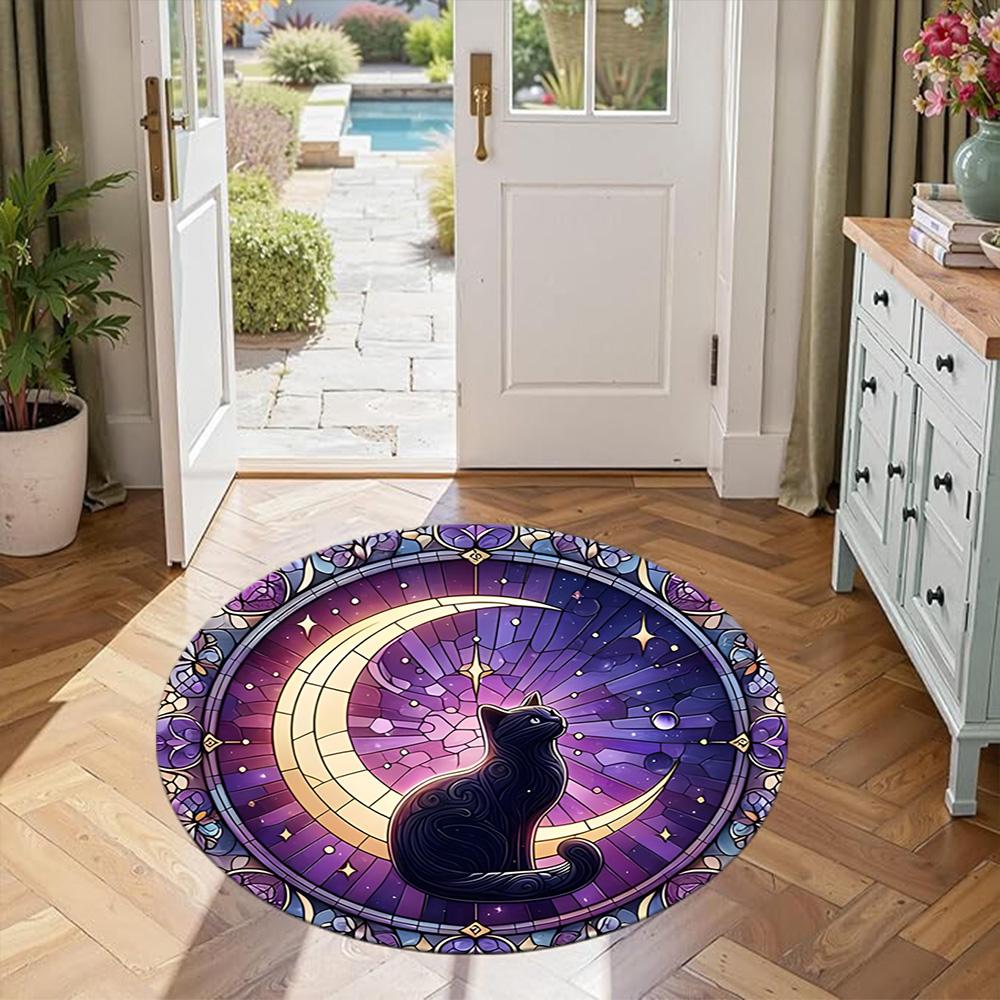 Cat Round Floor Mat Suitable for Hallway Living Rooms Dining Room Study room Anti-slip Round Rug Anime Office Decor Perfect Gift for Friends Family