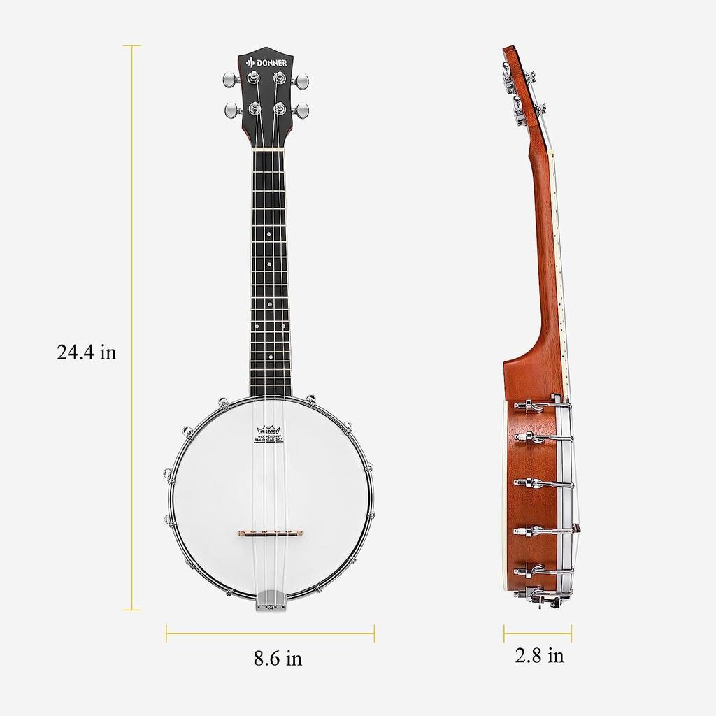 Donner Banjo Ukulele Concert 4 струны 23 дюйма корпус из сапеле Remo Head тюнер сумка с запасными струнами