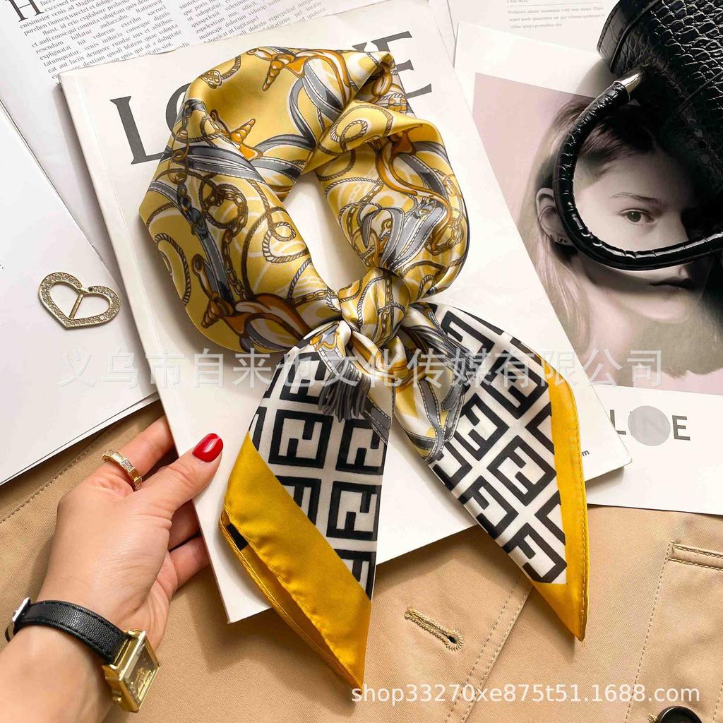 Versatile fashion floral 71 imitation silk square scarf scarf high-end polka dot neck silk scarf rhombus spring
