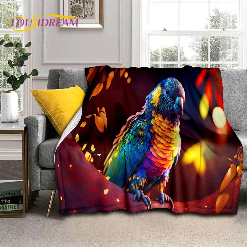 Милые Сонные Птицы Попугай Павлин Мультяшное Мягкое Фланелевое Одеяло для Кровати Спальни Дивана Пикника, Плед для Отдыха на Открытом Воздухе, Подарок