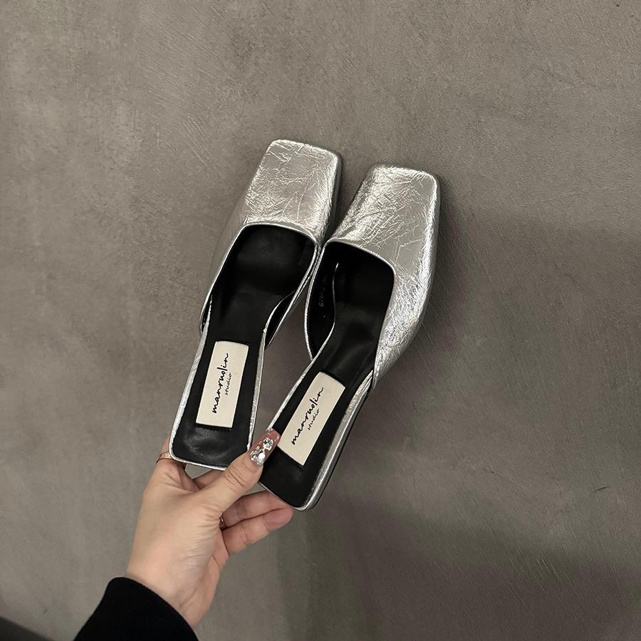 Модные женские тапочки 2024 года, летние новые мюли, дизайнерские туфли Мэри Джейн с квадратным носком, женские модные босоножки на низком каблуке, Zapatos De Mujer