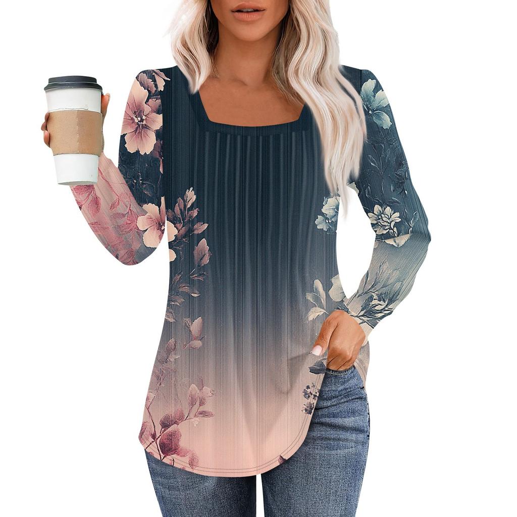 Рубашки с длинным рукавом для женщин, топы, нарядные повседневные блузки, плиссированные туники с квадратным вырезом