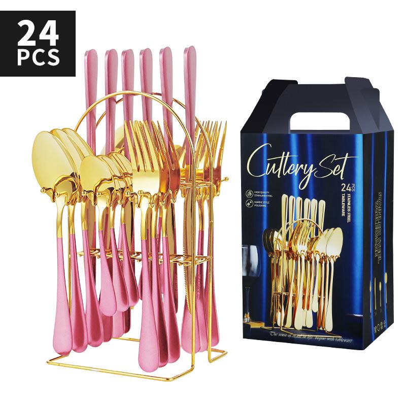 24 Pieces Luxury Tableware Cutlery Set Stainless Steel Tableware Set Gold Tableware Set Knife Fork Spoon Dishwasher Tableware