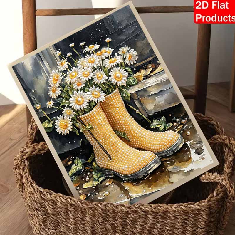 DIY Pearl and Diamond Painting Kit for Adults and Beginners Daisy Boots Sparkling Craft Art. Home Wall Decor and Handmade Gifts