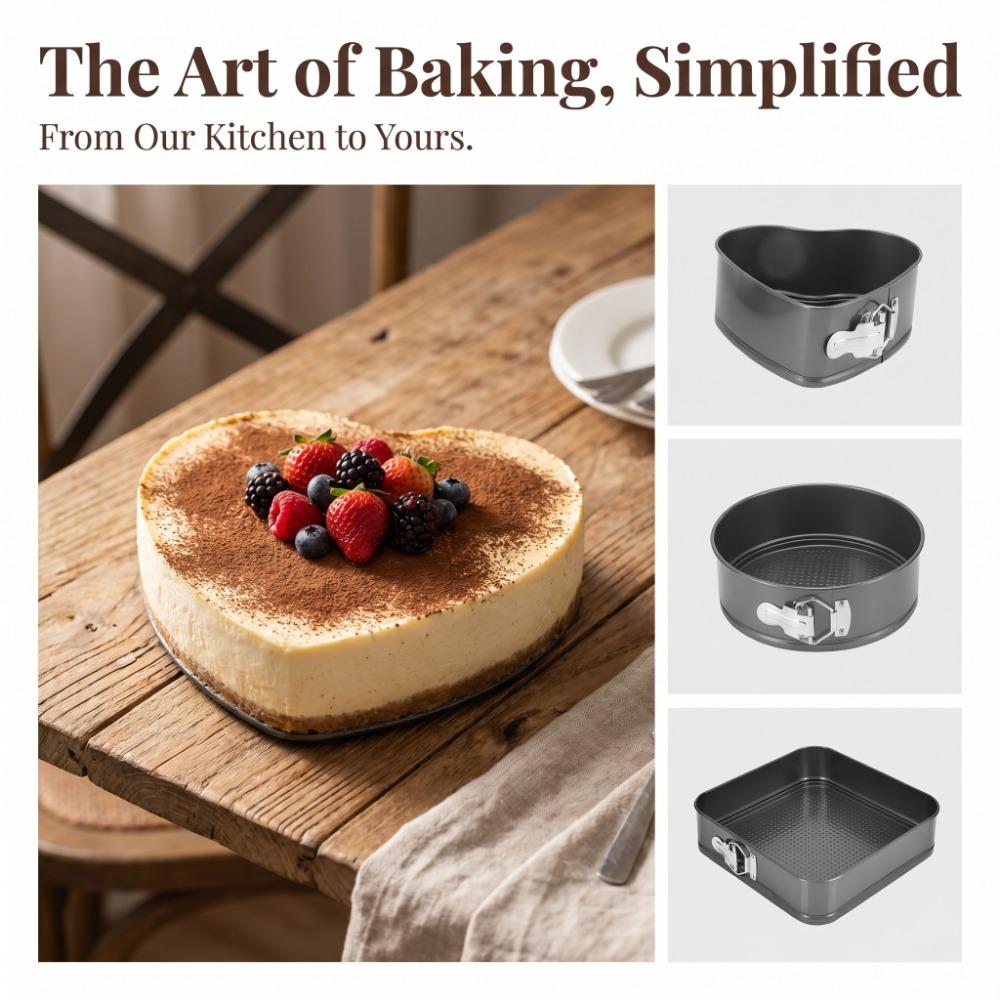 3pcs Removable Bottom Cake Pan Set Carbon Steel Cheesecake Pan Set Baking Tool Bakery Catering