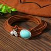 Богемское бирюзовое ожерелье-подвеска, кожаный шнурок, этнические украшения, подарок, многослойный чокер для женщин