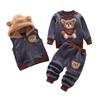 3Pcs Thicken Outfits Baby Boys and Girls Clothing Suit Fleece Children Hooded Outerwear Tops Pants Kids Toddler Warm Costume Set