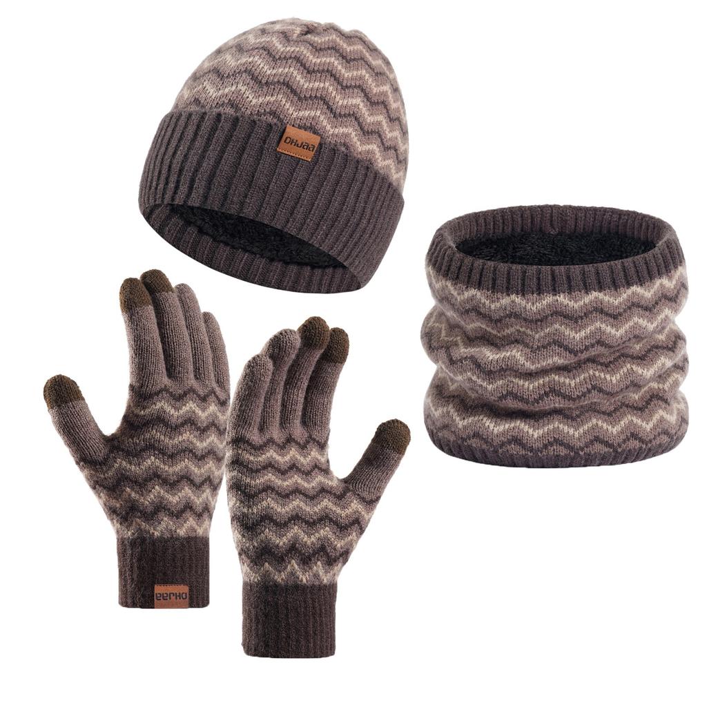 New Winter Men Simple And Stylish Knitted Hat Scarf And Gloves Winter Solid Warm Knitted Set Winter Warm Gifts For Male