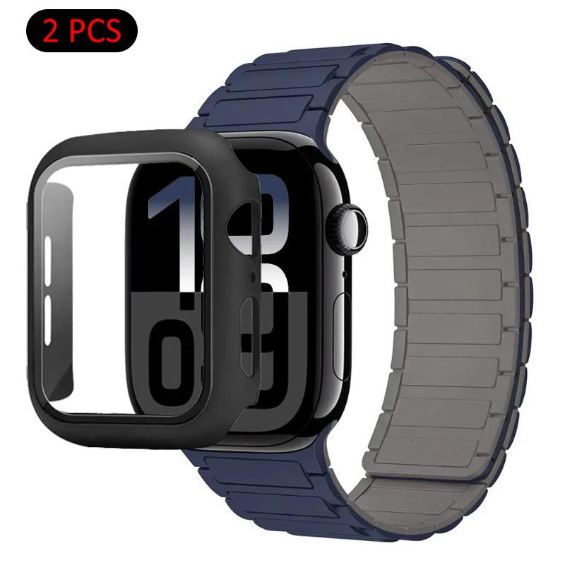 Силиконовый ремешок+Чехол для Apple Watch Ultra 3/2/1 49 мм 11 10 46 мм 42 мм Магнитный ремешок iWatch 9 8 7 45 мм 41 мм 6 5 SE 44 мм/40 мм Защитный чехол