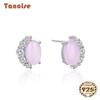 Tancise Fashion 925 Sterling Silver Earrings with Oval Shaped Ruby Zircon S Stud Earrings Jewellery Wedding for Women