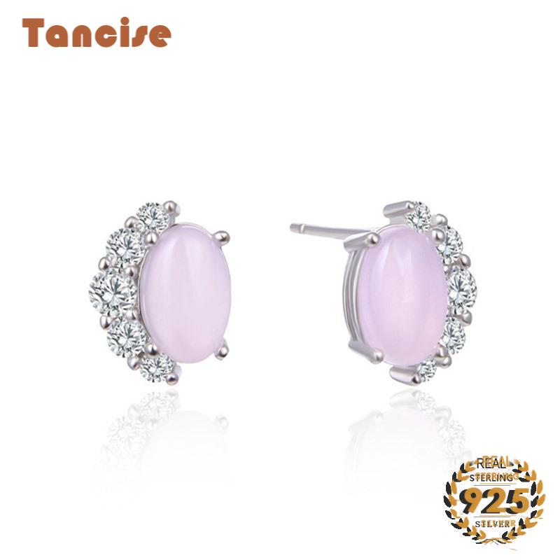 Tancise Fashion 925 Sterling Silver Earrings with Oval Shaped Ruby Zircon S Stud Earrings Jewellery Wedding for Women