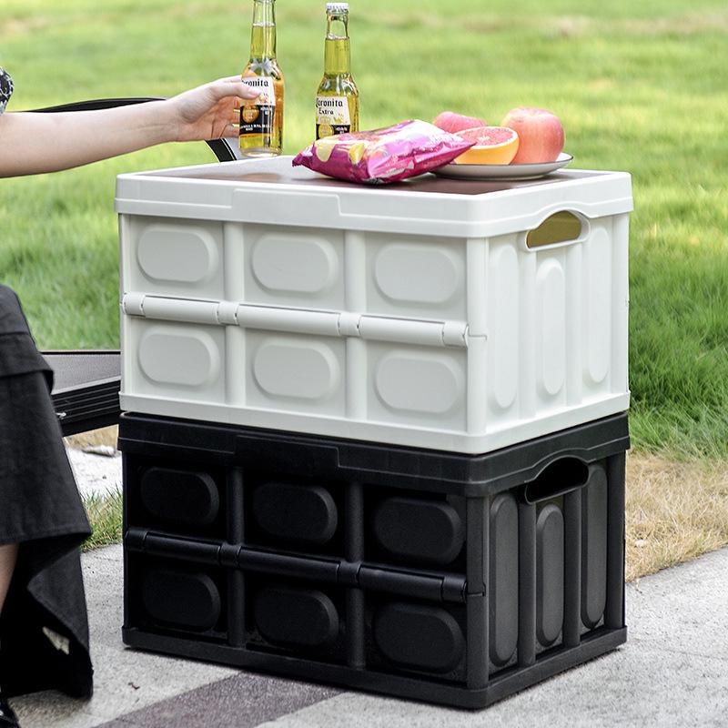 Портативный складной ящик для хранения на открытом воздухе с деревянной крышкой для кемпинга и багажника автомобиля