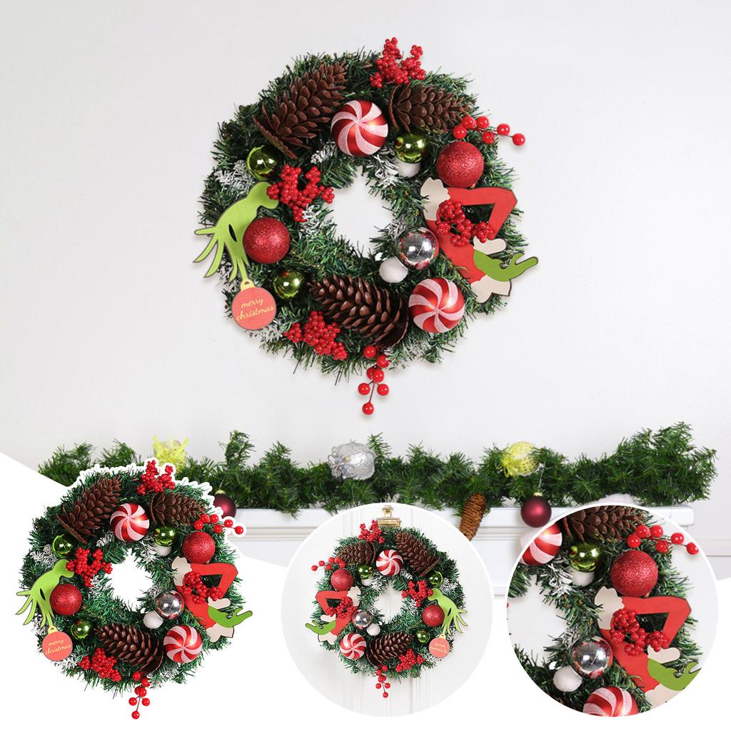 Christmas Simulation Decoration Wreath, Green Troublemaker Christmas Image, Window And Door, Hanging Party Props