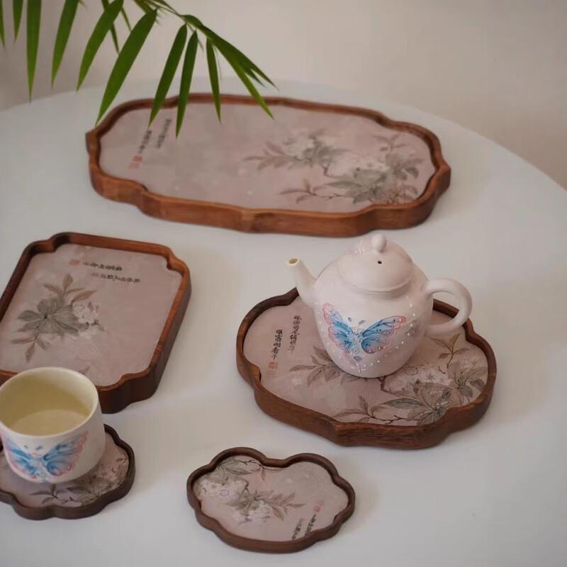 ZISIZ Маленький китайский чайный поднос из орехового дерева