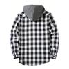 Fall Spring Men Shirt Hooded Drawstring Long Sleeves Color Matching Plaid Print Single-breasted Daily Wear School